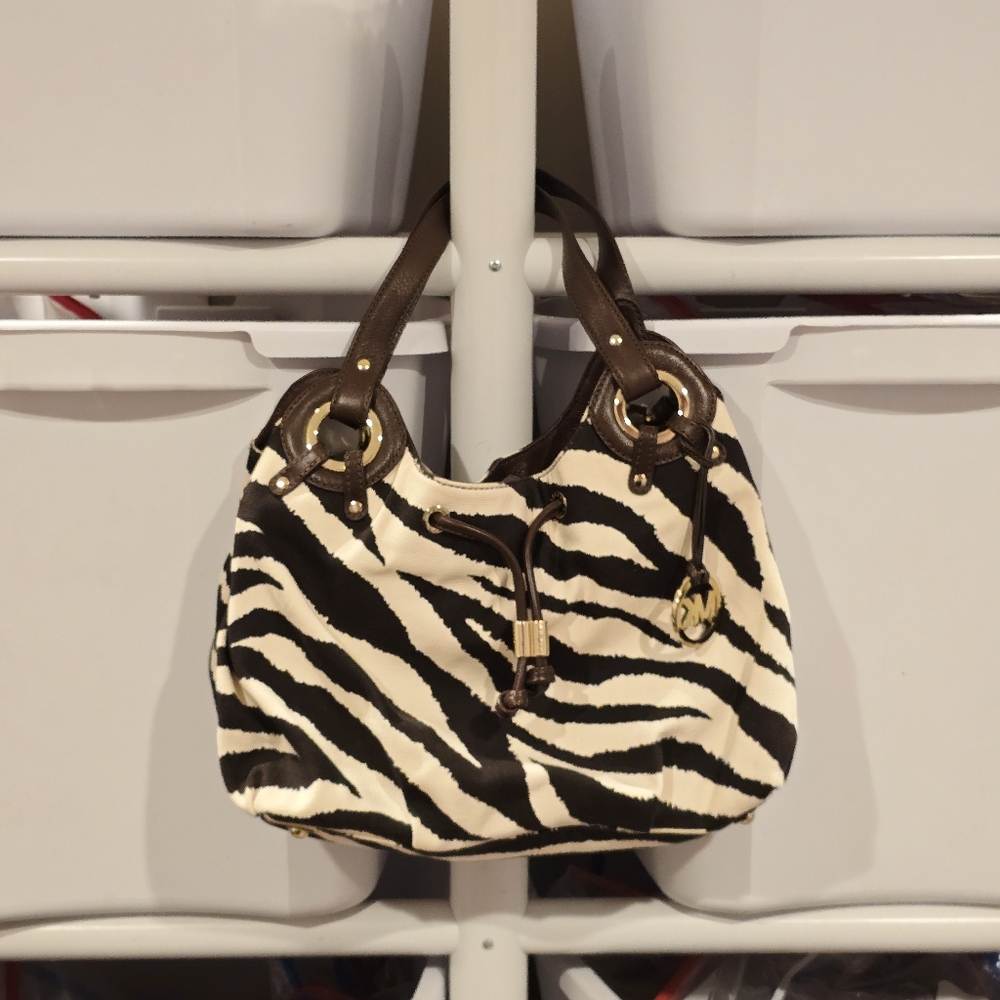 MICHAEL Michael Kors Zebra Print Marina Bucket Large Canvas Drawstring Tote